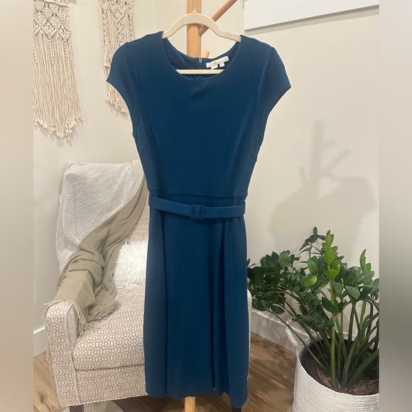 Boden Dresses & Skirts - Boden Teal Cap Sleeve Belted Midi Dress Size 6 Fully Lined Stretch